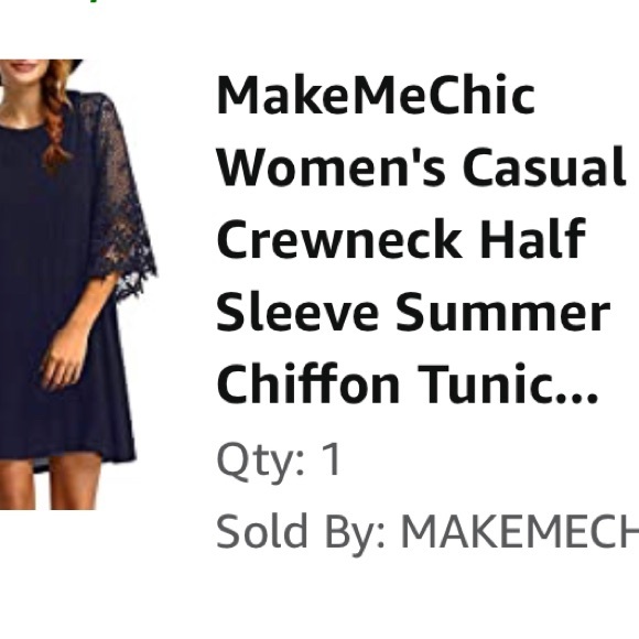 MakeMeChic Women's Casual Crewneck Half Sleeve Summer Chiffon Tunic Dress Navy L - Picture 5 of 5